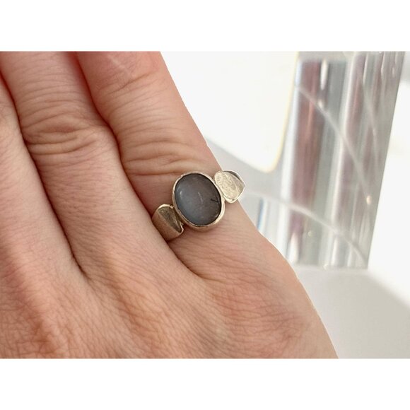 Moonstone Accented Modernist Minimalist 925 Sterling Silver Vintage Ring - sz 6 - Picture 9 of 11